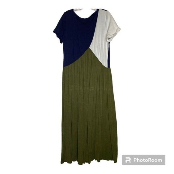 Floryday Green Blue White Color Block Flowy Stretch Casual Boho Maxi Dress XL - Picture 1 of 7